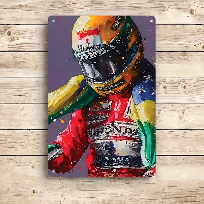 Vintage Racing Driver Metal Wall Art - Retro Motorsport Decor Sign with Sponsor Logos,   Heavy-Duty Iron Plaque for Home, Bar, G