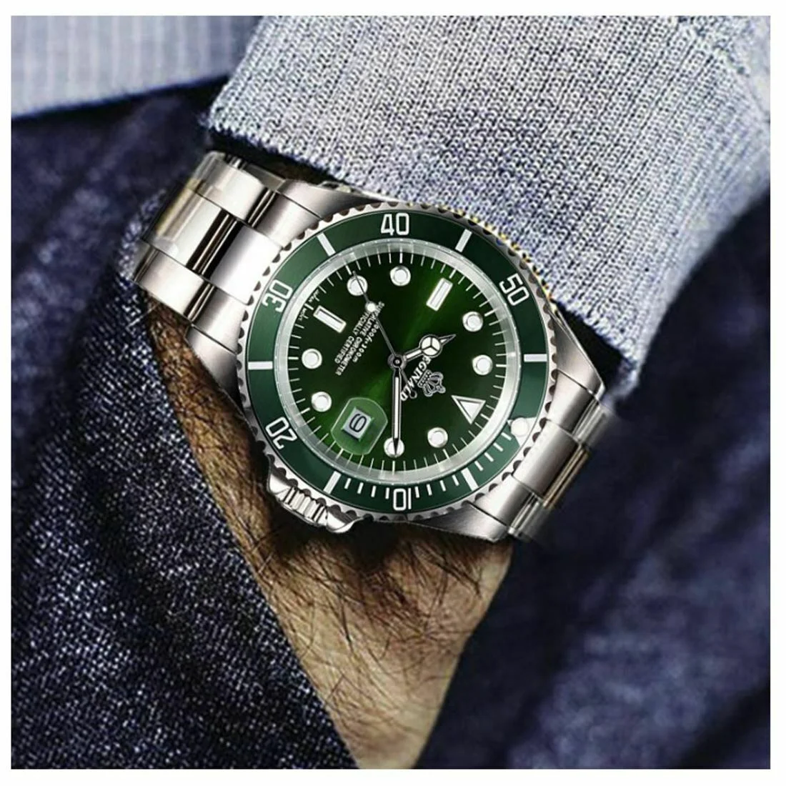 Relógio de movimento quartzo Regour Miyota para homens, moldura rotativa, aço inoxidável completo, relógios masculinos, 2115