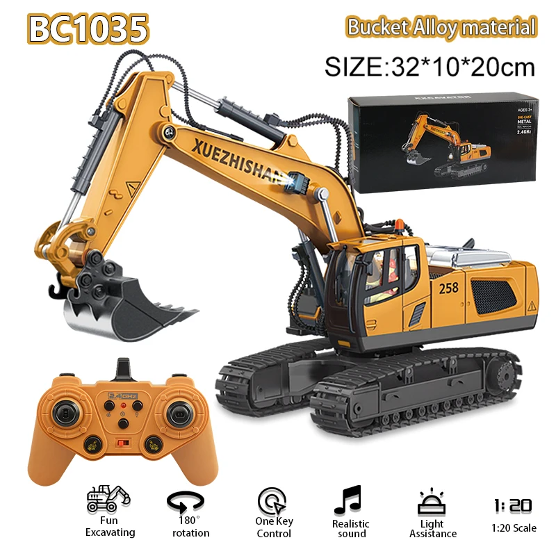 BigShu 1:24 9CH RC Bulldozer LKW Auto Crawler Typ Legierung Schaufel Technik Gabelstapler Schwerer Bagger Kinderspielzeug Geschenke für Kinder 3