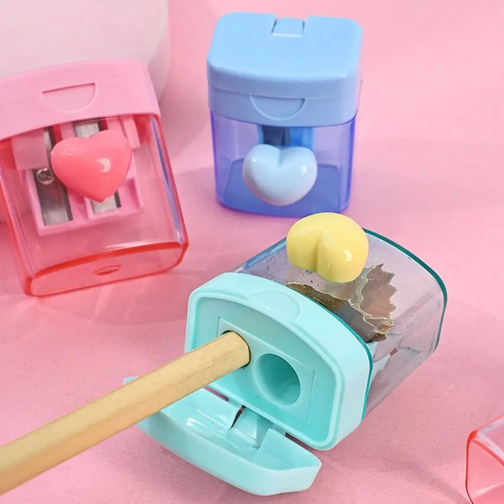 Portable 1/2 Holes Pencil Sharping Tools With Cover Transparent Pencil Sharpener Sketching Writing Pencil Cutter Award Gifts