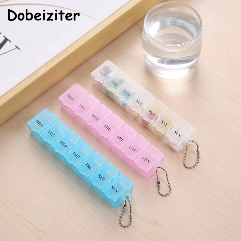 7 Days Weekly Pill Box Mini Size Colorful Medicine Storage Container Button Open Design Portable Container