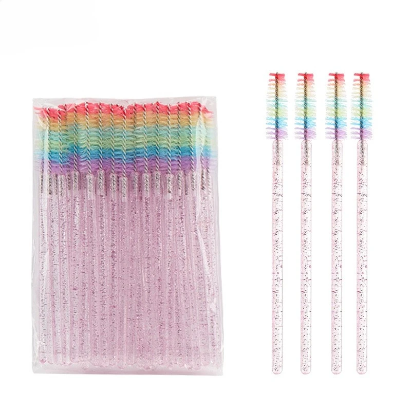 50 Stück Regenbogen-Glitzer-Mascara-Zauberstäbe, rosa Wimpernbürsten, Spulen, bunte Einweg-Mascara-Zauberstäbe für Wimpernverlängerungen