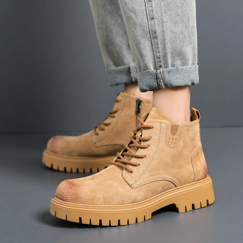 

Winter British casual workwear boots big-head leather shoes for men high-top thick-soled height-increasing riding boots for men