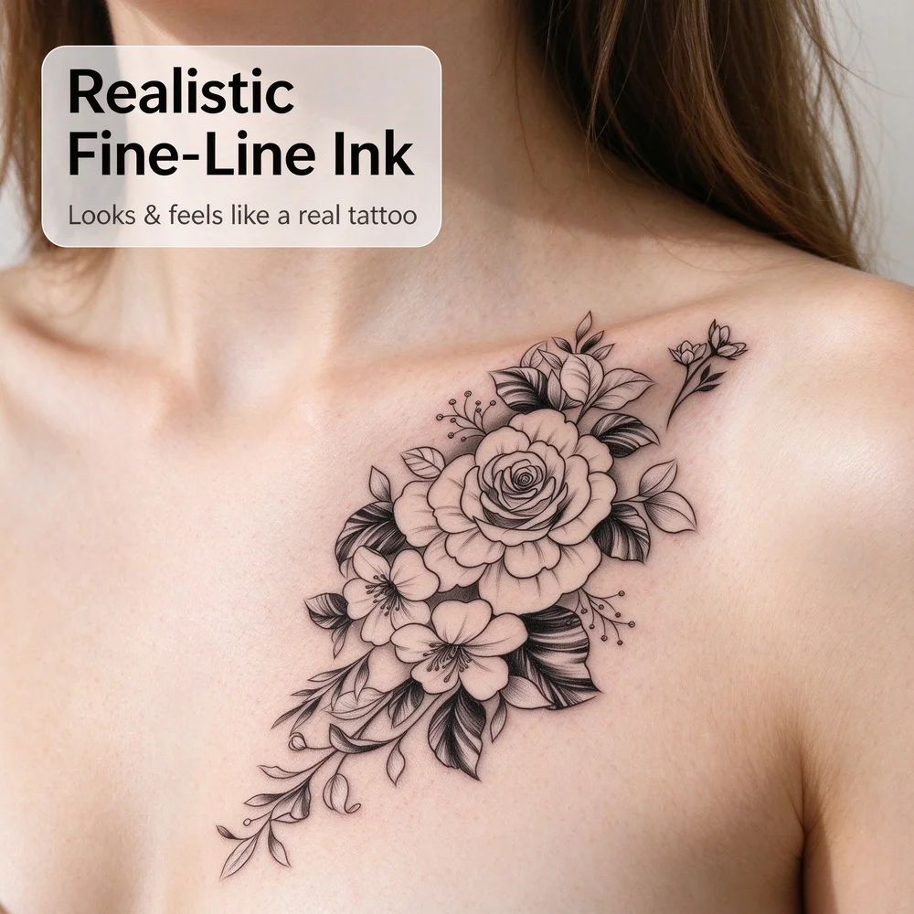 Waterproof Temporary Tattoo Stickers Black Rose Flower Floral Body Art Arm Tattoo Sleeve Long Lasting 1-2 Weeks Unisex Men Women