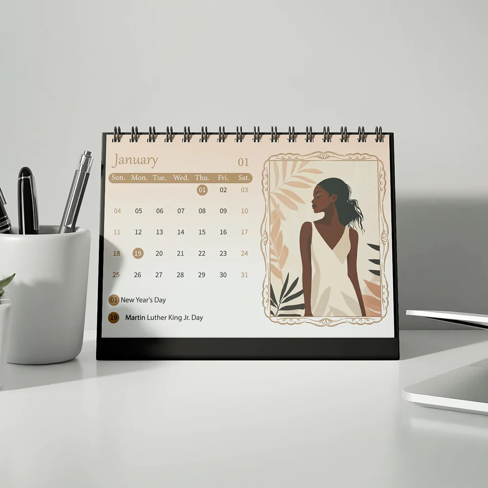 1 قطعة تقويم 2026، موضوع المرأة السوداء الكرتونية، جدول شهري لمدة 12 شهرًا، تقويم مكتبي، هدية مثالية لأعياد الميلاد وعيد الميلاد #1