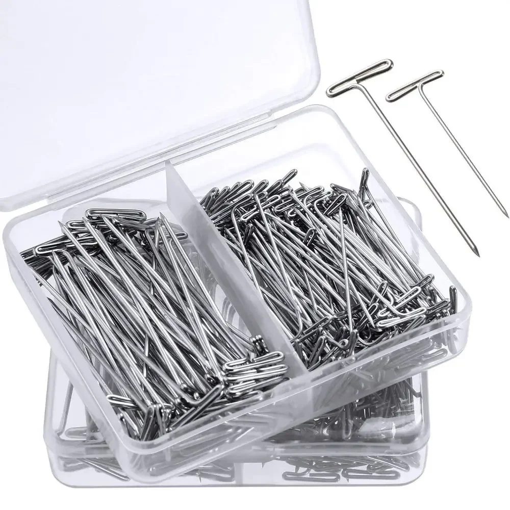 100Pcs/lot T Hair Pins Needles for Wig Hold on Canvas Hair Stick Pin Toupee Making Tools Hair Weaving Tool 32/38/53mm Wigs Pins