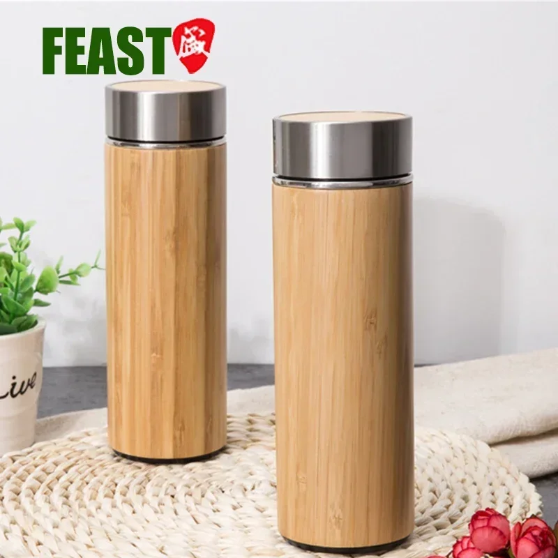 600ml double wall bamboo tumbler with stainless steel tea infuser bamboo water bottle