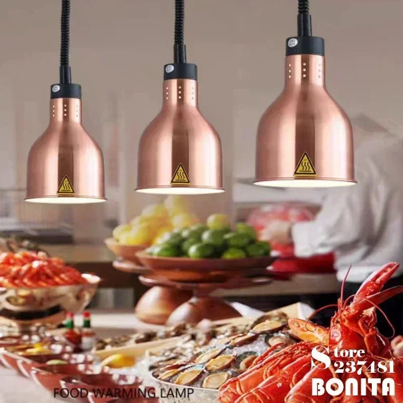Buffet Food Warming Pendant Lamp Retractable Heat Light Commercial Metal Fixture for Restaurant Kitchen Hotel 275W Led Bulb