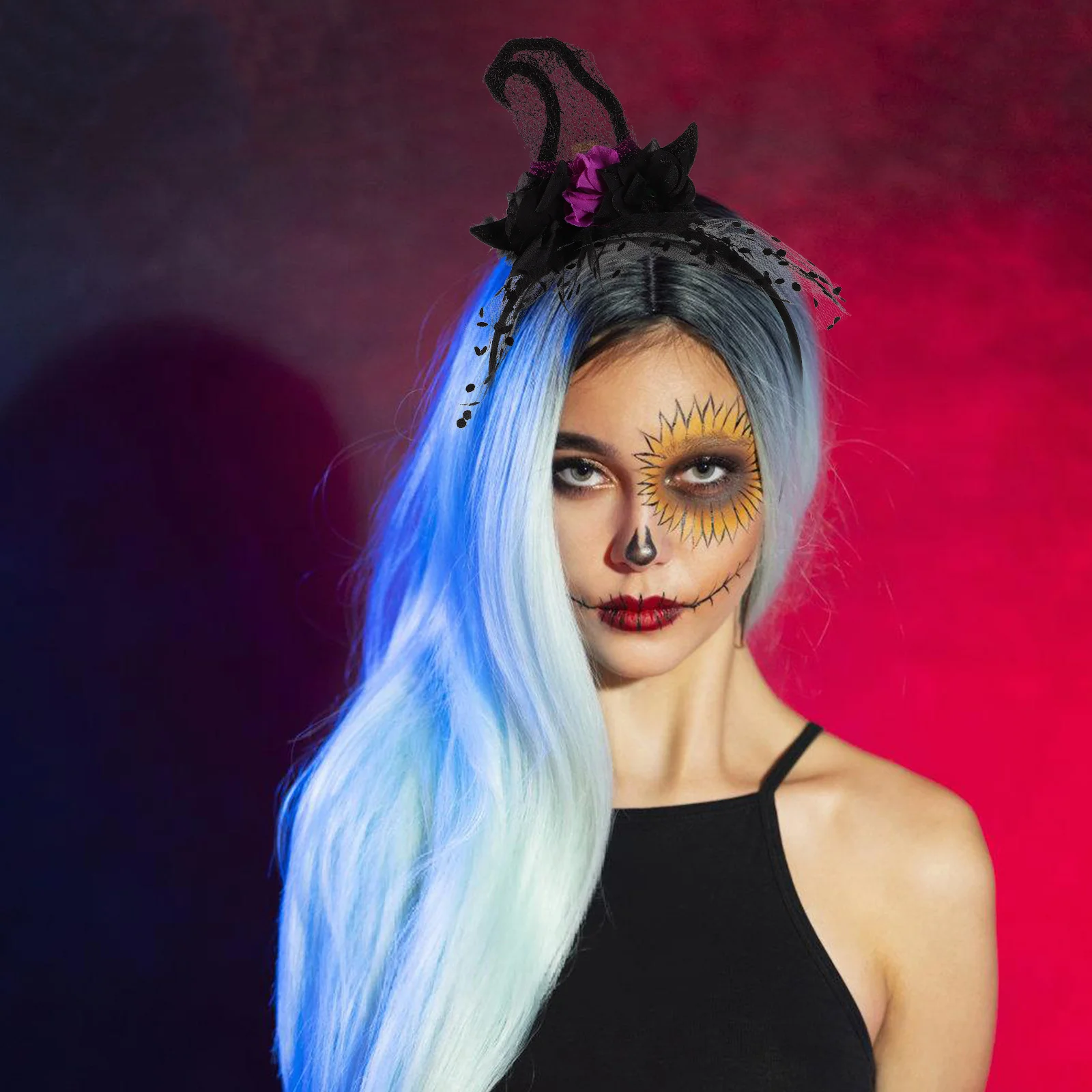 

Halloween Witch Headband Women Black Lace Elegant Design Party Cosplay Witch Hair Accessories Festival Witches Hat Headband