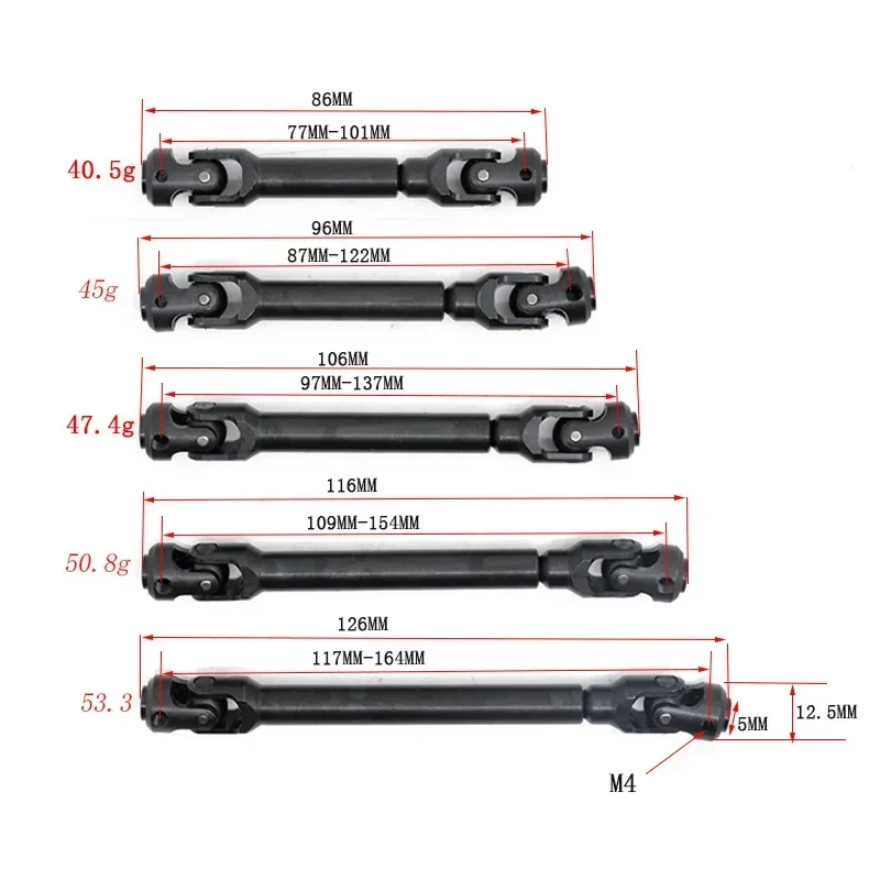 Eixo de transmissão de aço endurecido, 95-110mm, 105-140mm, 1:10 RC Crawler Car, Axial SCX10 90046, CAPRA TRXS TRX4 Redcat Gen8