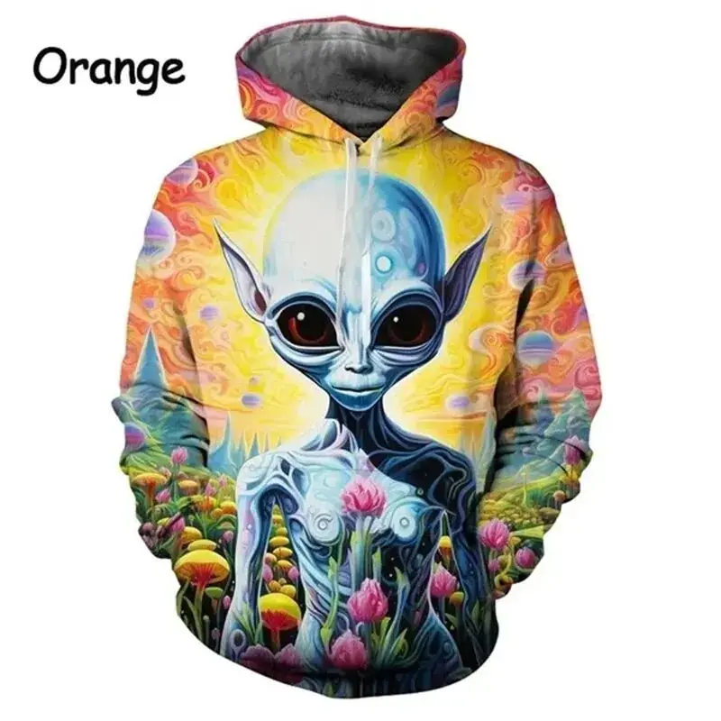 Men's Novelty Funny Graphic Extraterrestrial UFO Hoodies 3D Printed Hoodies Hip Hop Harajuku Long Sleeve Pullovers Sweatshirts