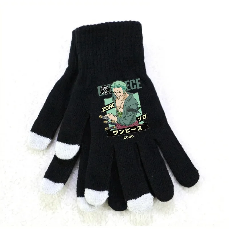 New One Piece Winter Touch Screen Gloves Luffy Zoro Warm Stretch Knit Mittens Imitation Wool Full Finger Crochet Thicken Gifts