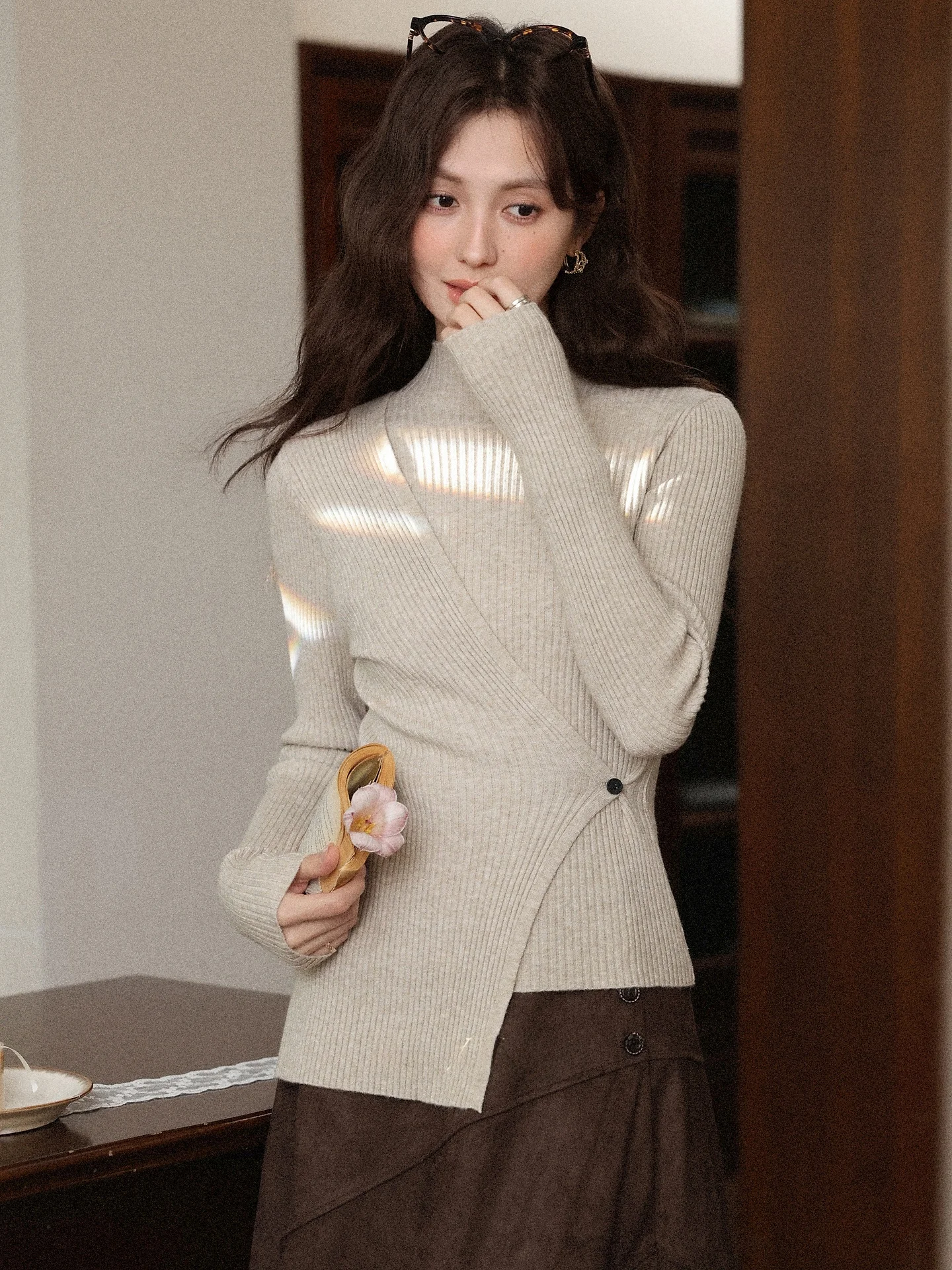 

Женский облегающий вязаный свитер с длинным рукавом, топ для ношения под одеждой, с круглым вырезом, повседневный, модный, осенне-зимний, новинка