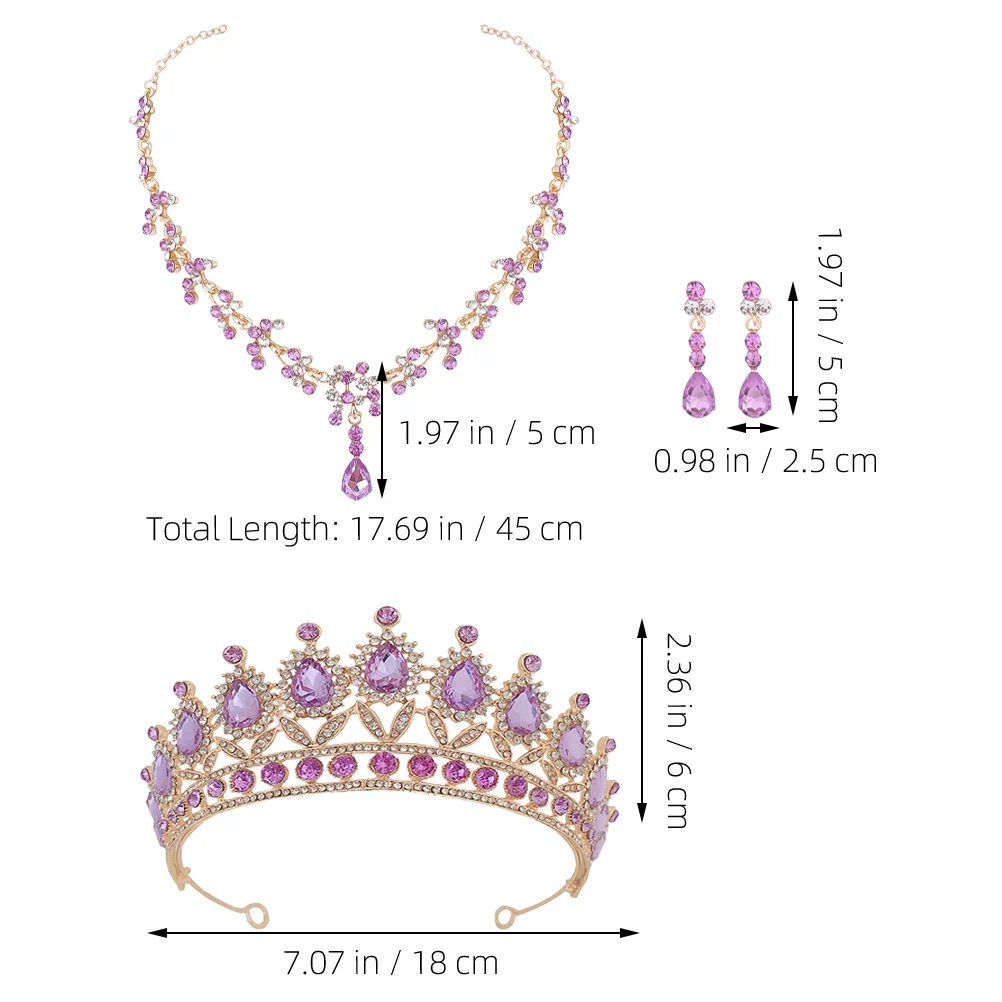 

1 set 1 Set Vintage Crown Wedding Jewelry Set Rhinestone Bride Tiara Headdress Earrings Necklace For Party Prom Valentine Gift