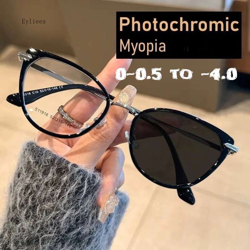 

Новые фотохромные очки для близорукости «кошачий глаз», женские и мужские модные очки с защитой от синего света, винтажные большие очки унисекс, диоптрии от 0 до -4,0