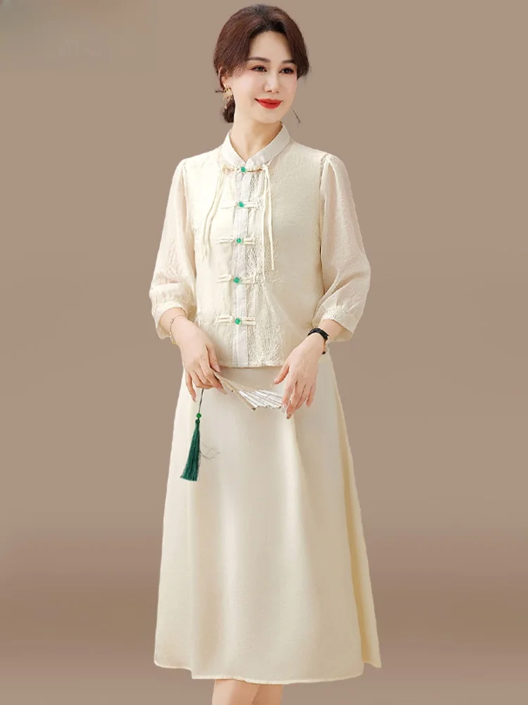 

Новый летний комплект 2025 года в китайском стиле для женщин: кардиган и верхняя одежда в национальном стиле для среднего возраста