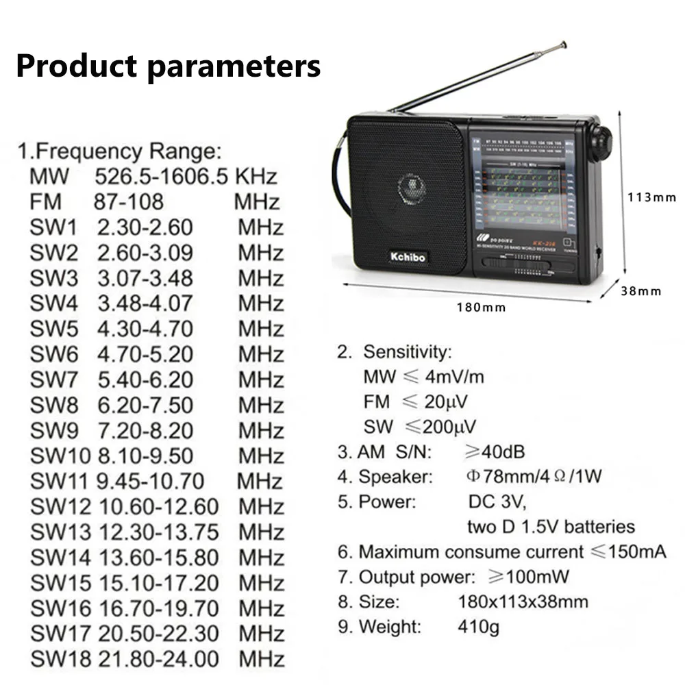 มินิแบบพกพาวิทยุความไวแสงสูง FM MW SW1-18 DSP วิทยุ HD ความถี่ตัวบ่งชี้หน้าต่างเสาอากาศยาวพิเศษ
