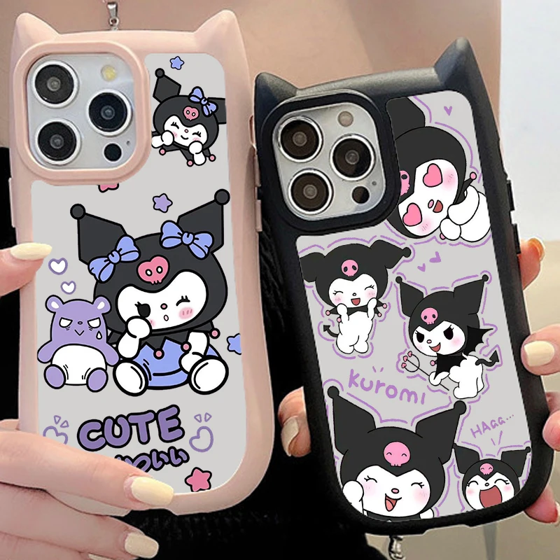 Kuromi Cute Animation Cartoon For iPhone 15 14 13 12 11 Pro Max Plus Cute Soft Durable Cat Ears Phone Case