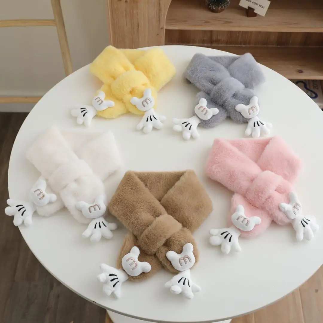 

Осенне-зимняя теплая корейская версия милого плюшевого шарфа Miniso для мальчиков и девочек с бархатным детским плюшевым шарфом