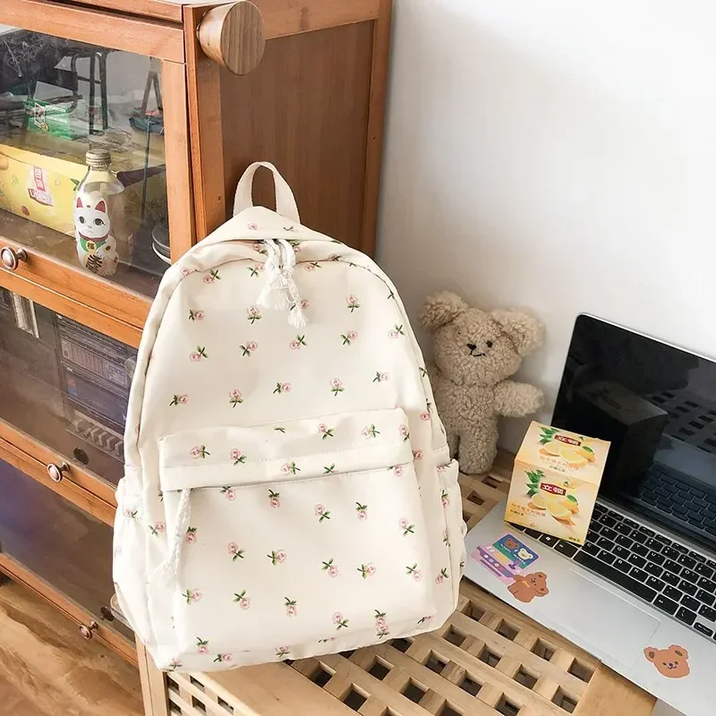 Korean Version Nylon Floral Backpack School Flower Fashion Backpack Junior High School Backpack Travel Bag