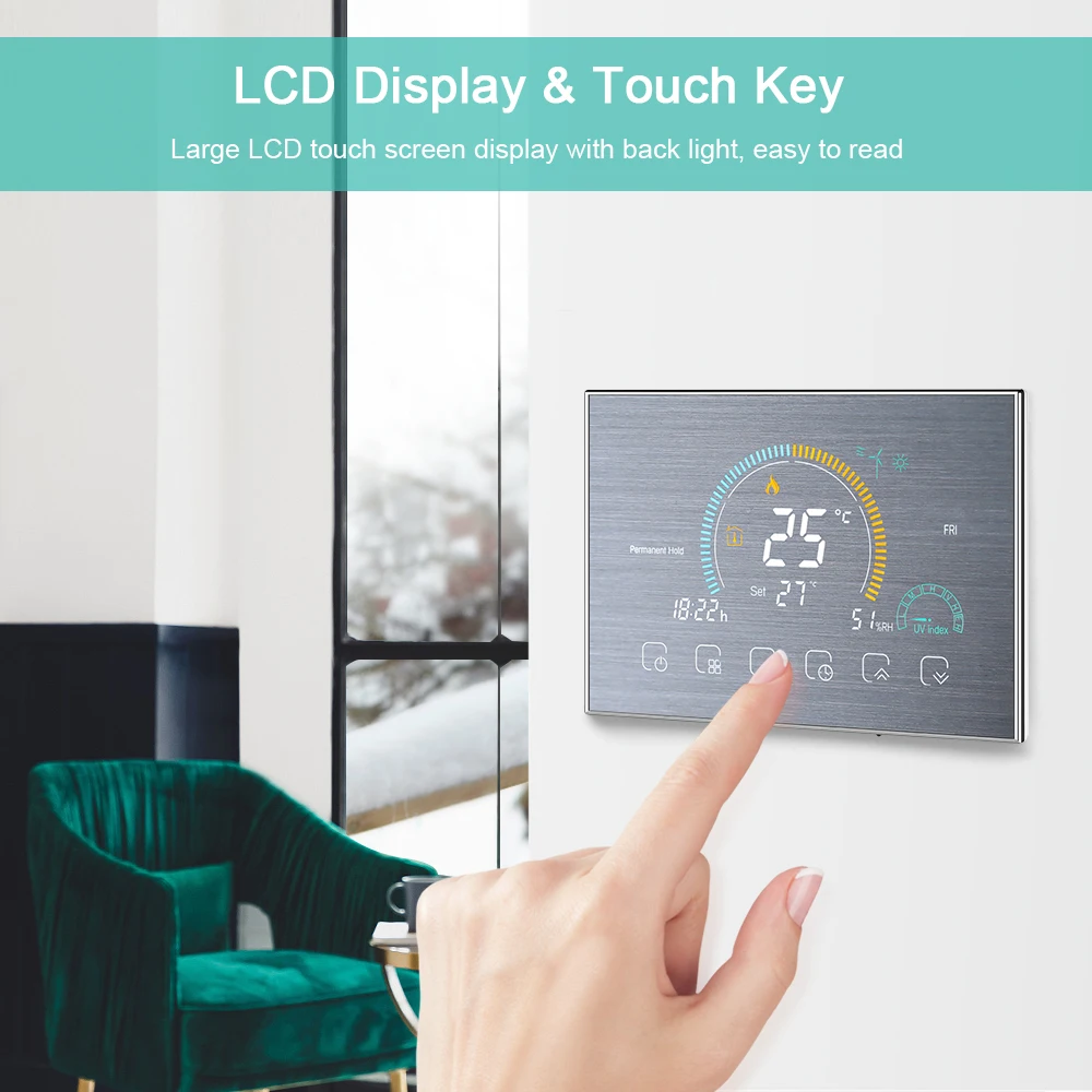 

Wi-Fi умный программируемый термостат 5 + 1 шесть продуктов голосовое управление через приложение подсветка ЖК-дисплей водяной/газовый котел терморегулятор отопления