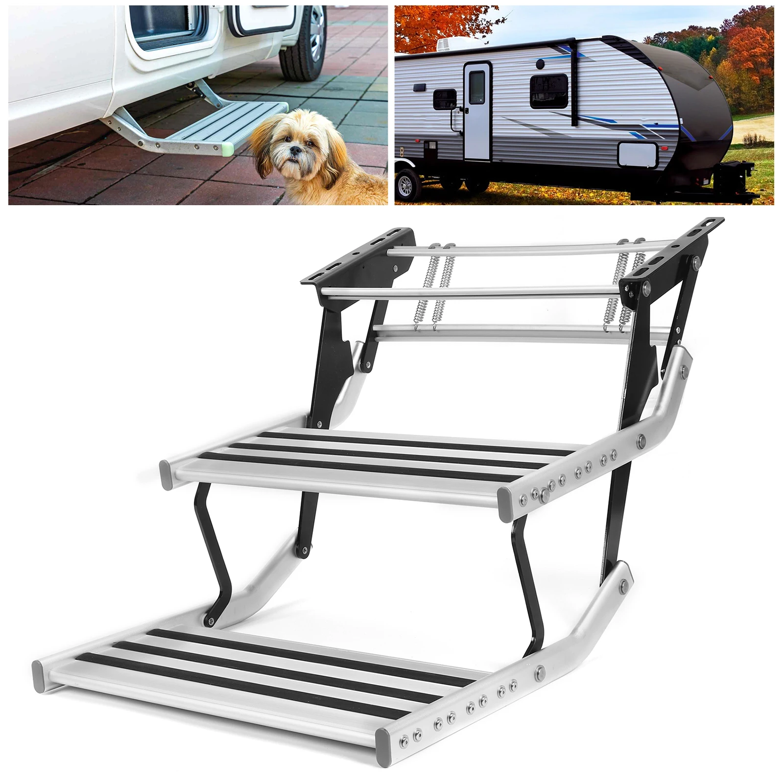 

RV Double Steps Manual Foldable Aluminium Alloy Ladder with Fixing Screw Rod Anti‑Slip M10 Mounting Aluminium Alloy RV Step