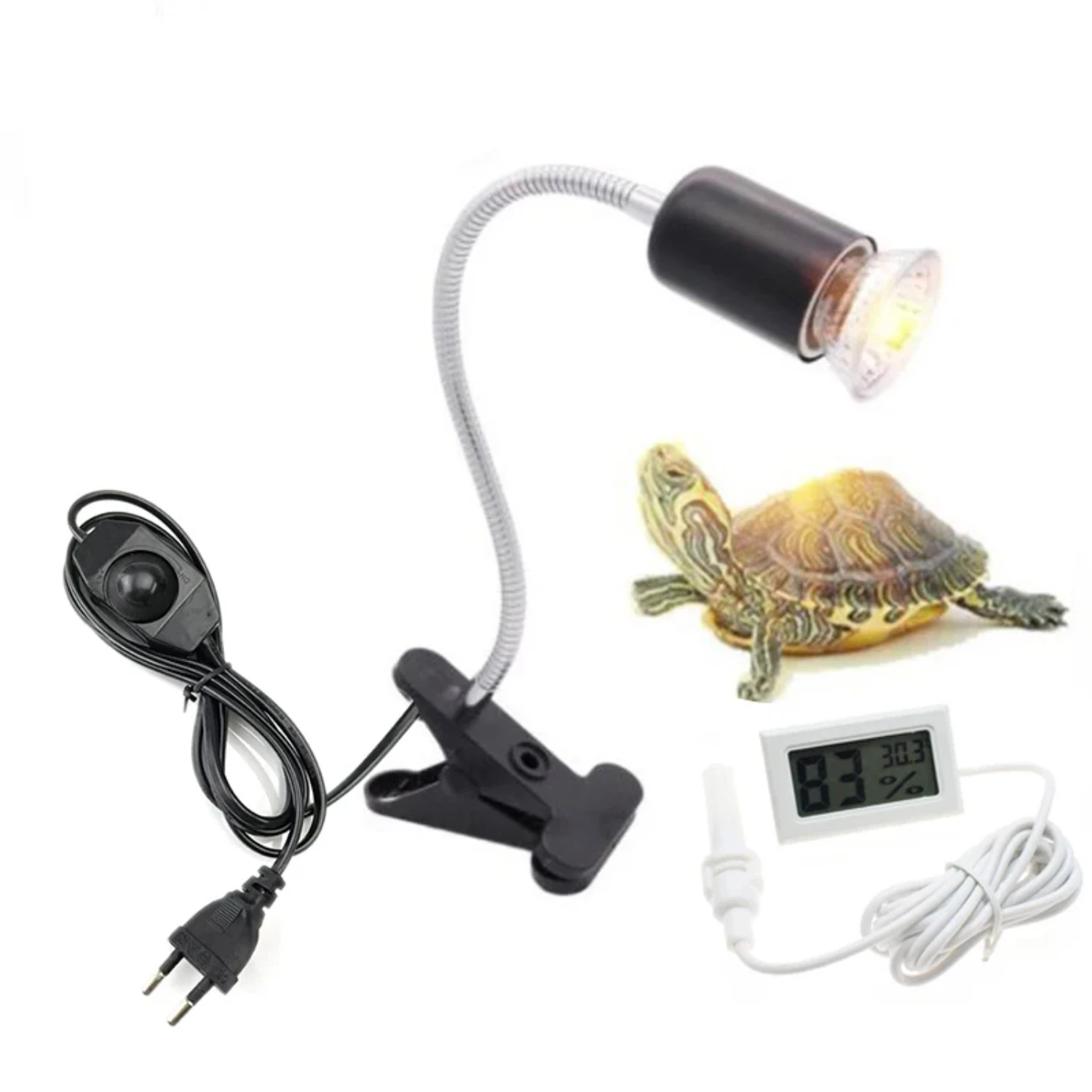 High-quality UVA UVB Reptile Lamp Bulb Set with Sturdy Clip and Convenient Holder Kit, Accurate Thermometer and Hygrometer Inclu