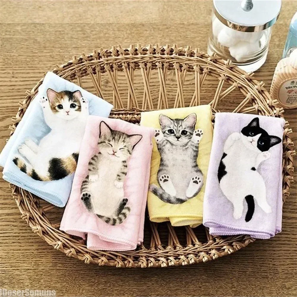 Japanese Style Portable Sweat Catty Pocket Handkerchief Square Towel Small Milk Cat Handkerchief Small Hand Towel Cat Pattern