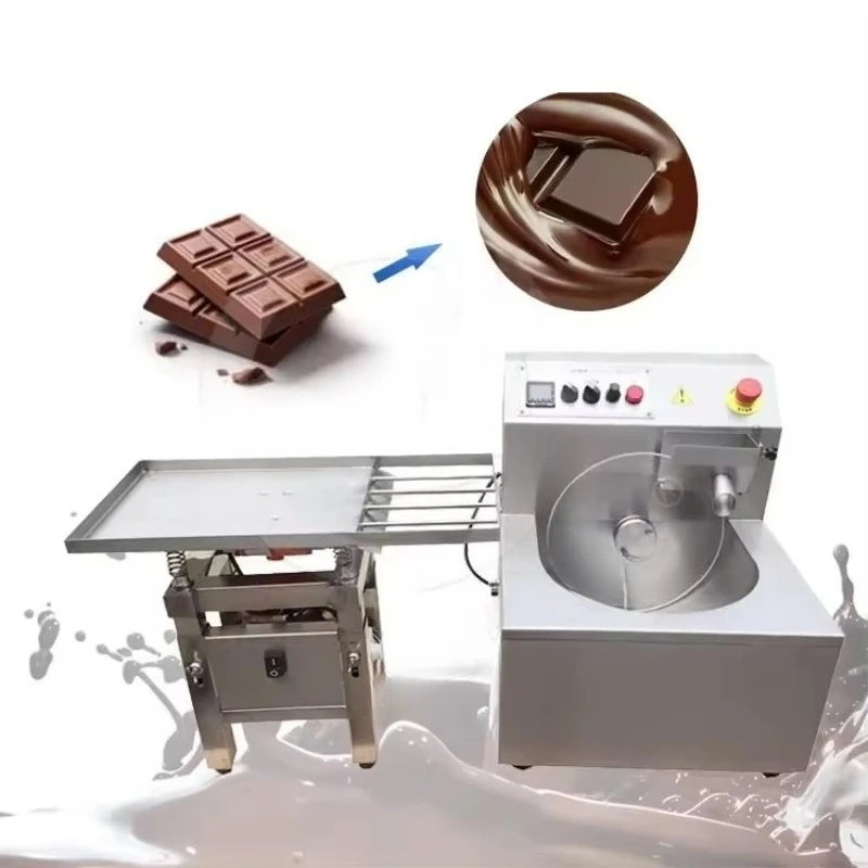 Automatic Small Tabletop Chocolate Melt Equipment Custom, 30kg Melter & 5kg Vibrating Table Temper Machine for Coating