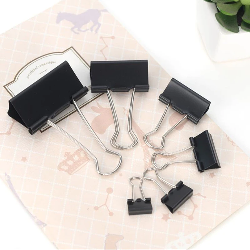 10PCS Metal Paper Clip 19 25 32 41 51mm Foldback Metal Binder Clips Black Grip Clamps Paper Document Office School Stationery