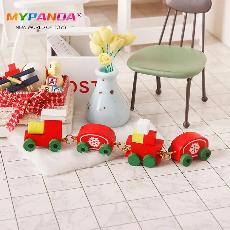 

Dollhouse Miniature Train Christmas Snowflake Small Train Model Carriages Toy Kids Pretend Play Toy Doll House Accessories