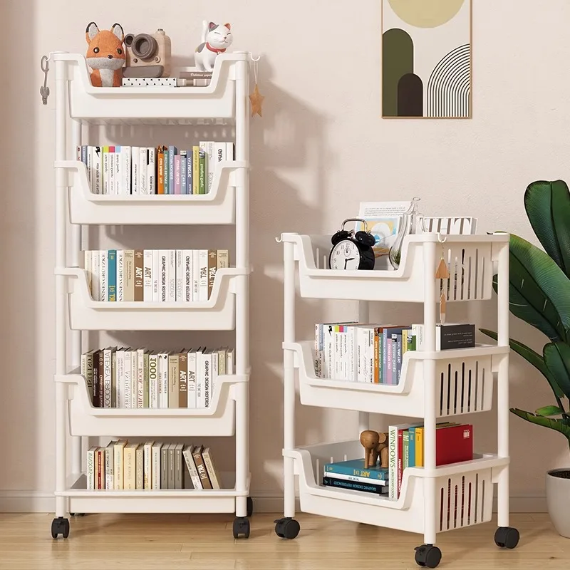

Nordic Style Mobile Bathroom Kitchen Multi-layer Storage Rack Stand Floor Mounted Shelf Organizer with Wheels Living Room