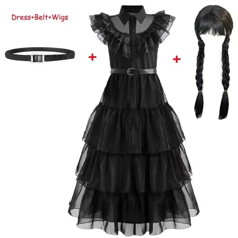 Wednesday Movie Dresses Cosplay Costume For Girls 2023 Kids Carnival Party Vestidos Children Birthday Outfits Ball Gowns 5-14Y