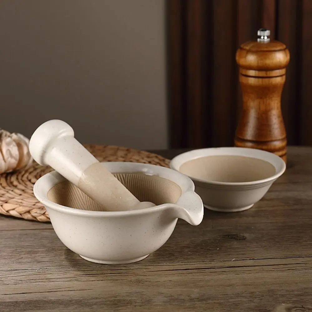 

Convenient Ceramic Grinding Bowl Rod Set Durable Multifunctional Rice Paste Bowl Manual Garlic Mortar Pestle Restaurant