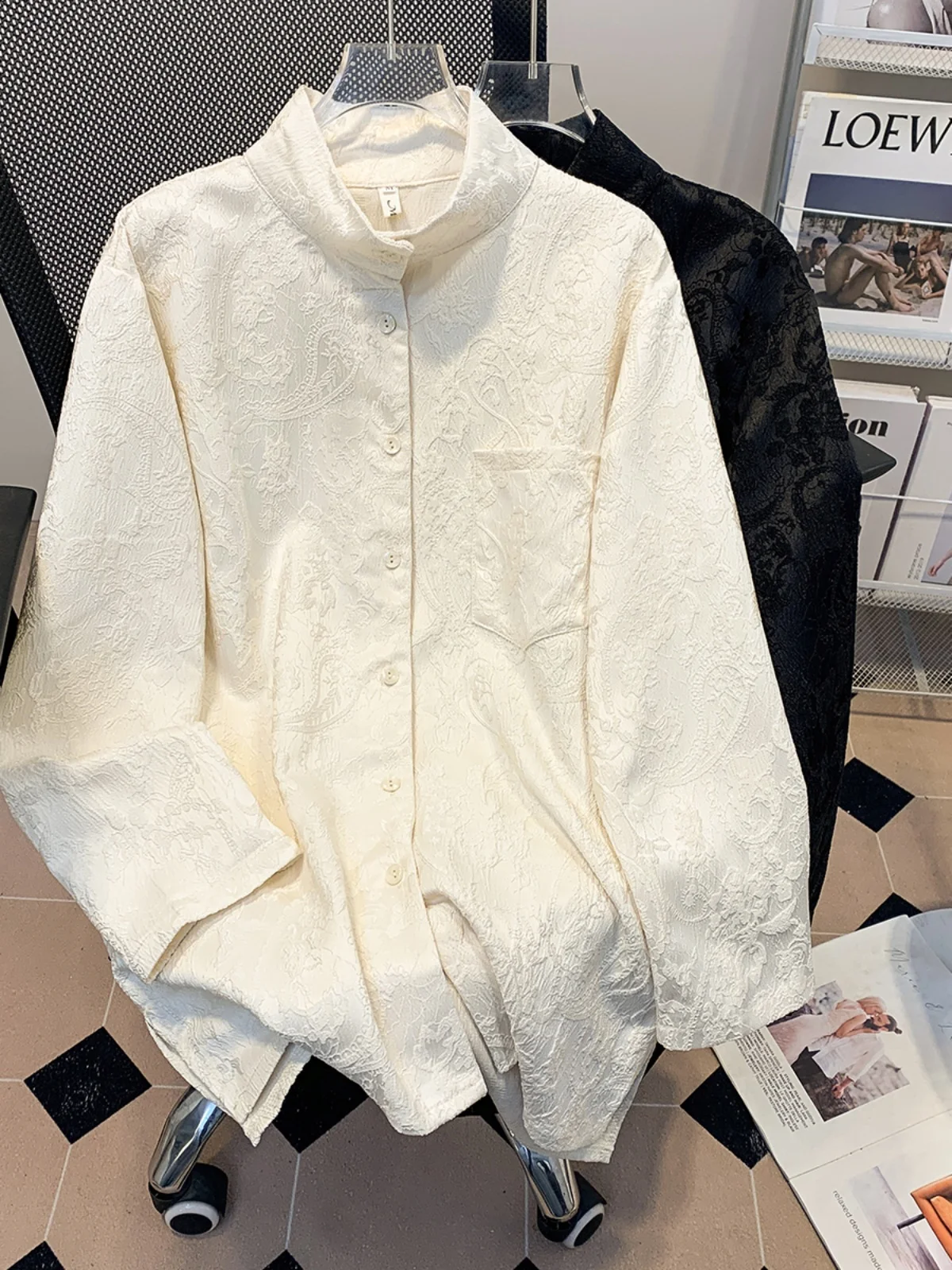 

Ele Embroidered Floral irt Women's Faion Spring Soft Silk Long Sve Stand Collar Slimming Trendy Top Chinese Sle