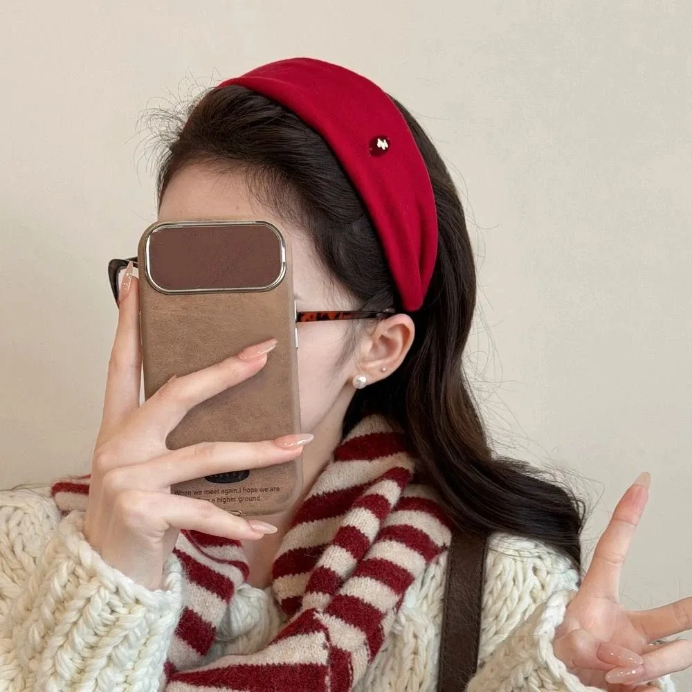 

Exquisite Minimalist Wide Hair Hoop Solid Color Pony New Year Headband Red Headwear New Year Headpiece Children