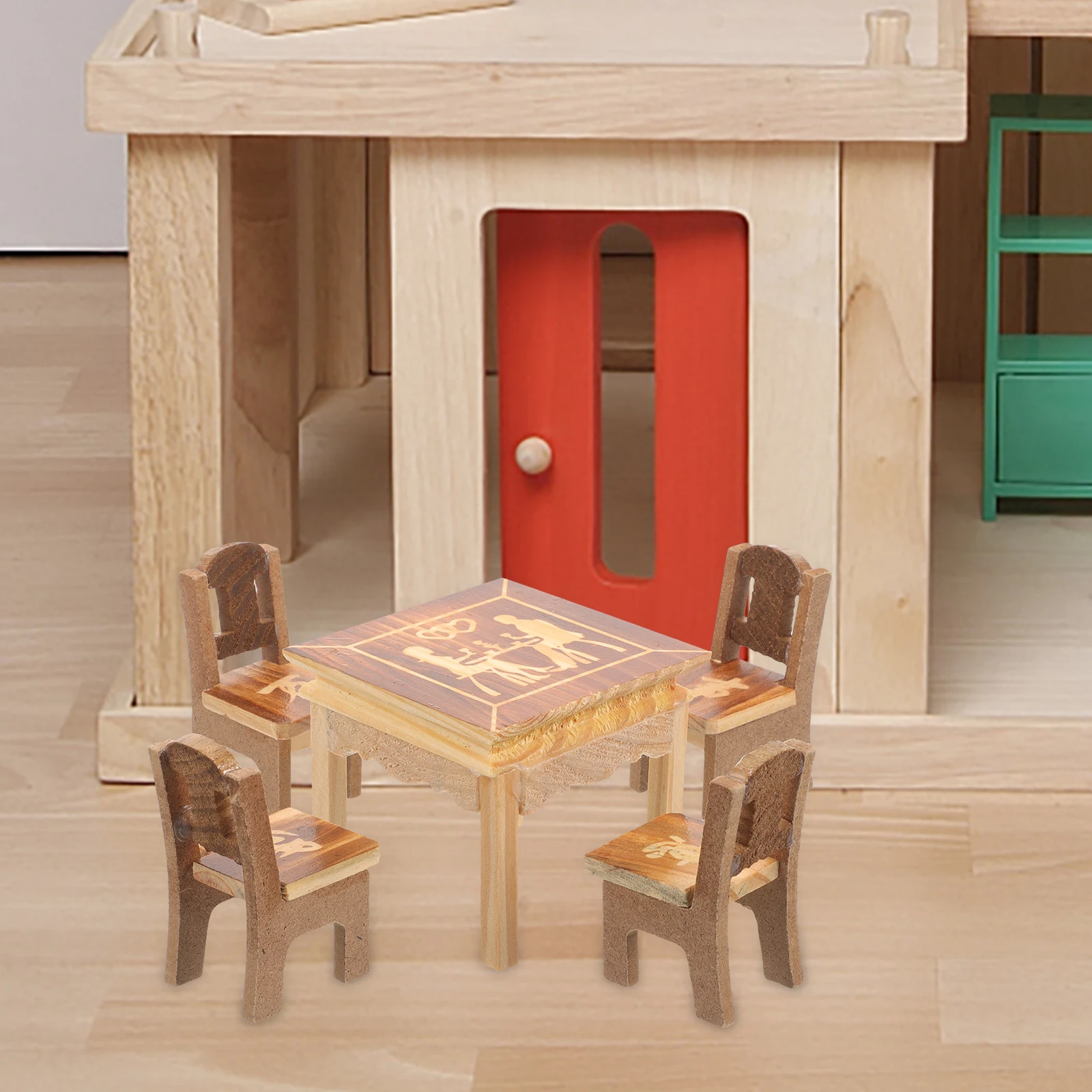1 ensemble de mini table et chaise en bois pour la maison, la cuisine, la maison de jeu, décoration, simulation, accessoire de jeu pour enfants