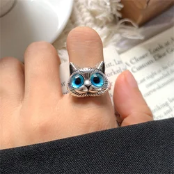 Cute Silver Color Alloy Cat Ring Fashionable Cat Eye Opening Adjustable Ring For Women Trendy Jewelry Accessories Gift