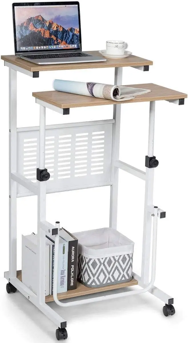 

Height Adjustable Standing & Seating Flexible Wheels & Footrest Rolling Standing Desk Stand Up Desk Home Office