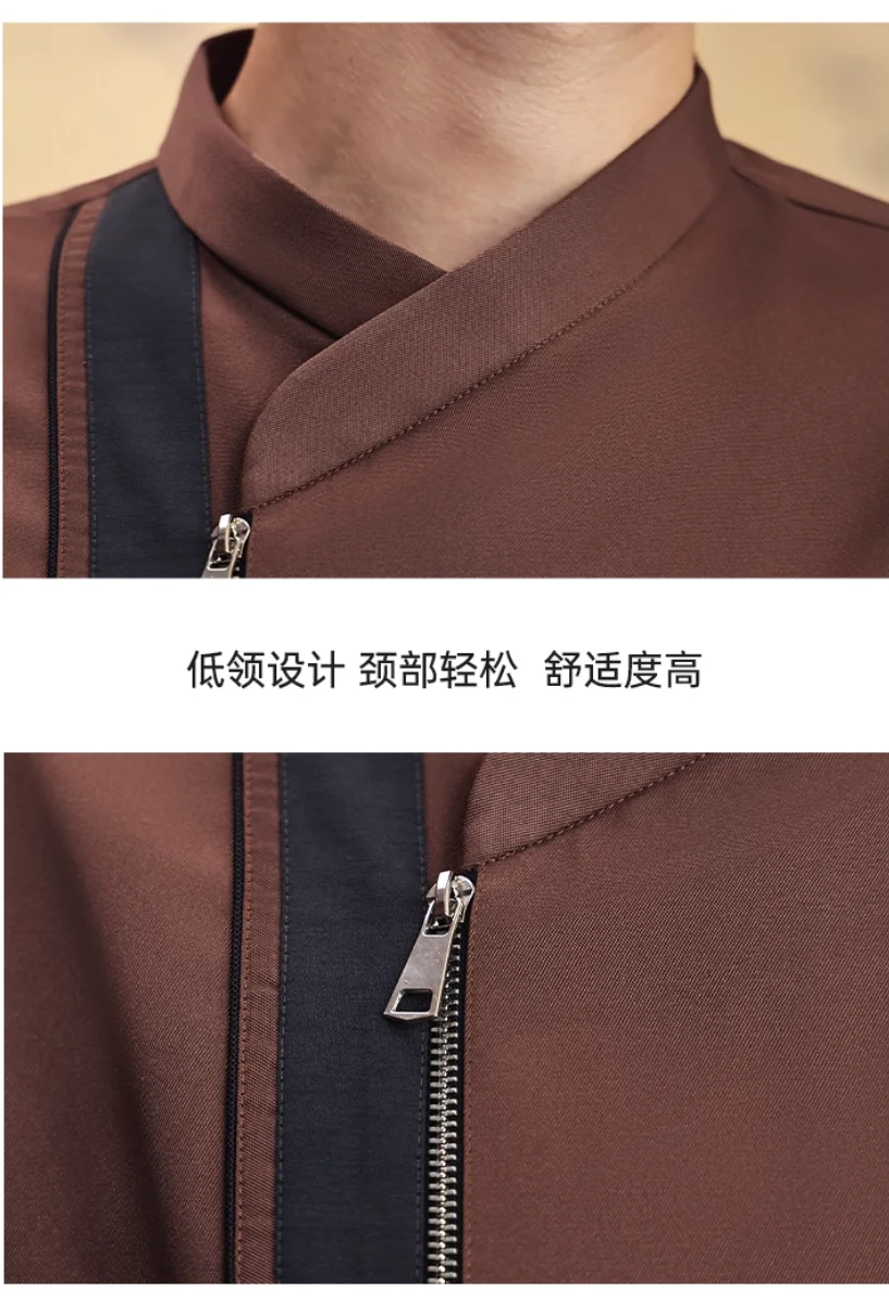 갈색 반팔 요리사 유니폼 호텔 레스토랑 웨이터 탑 고품질 주방 요리복 작업복