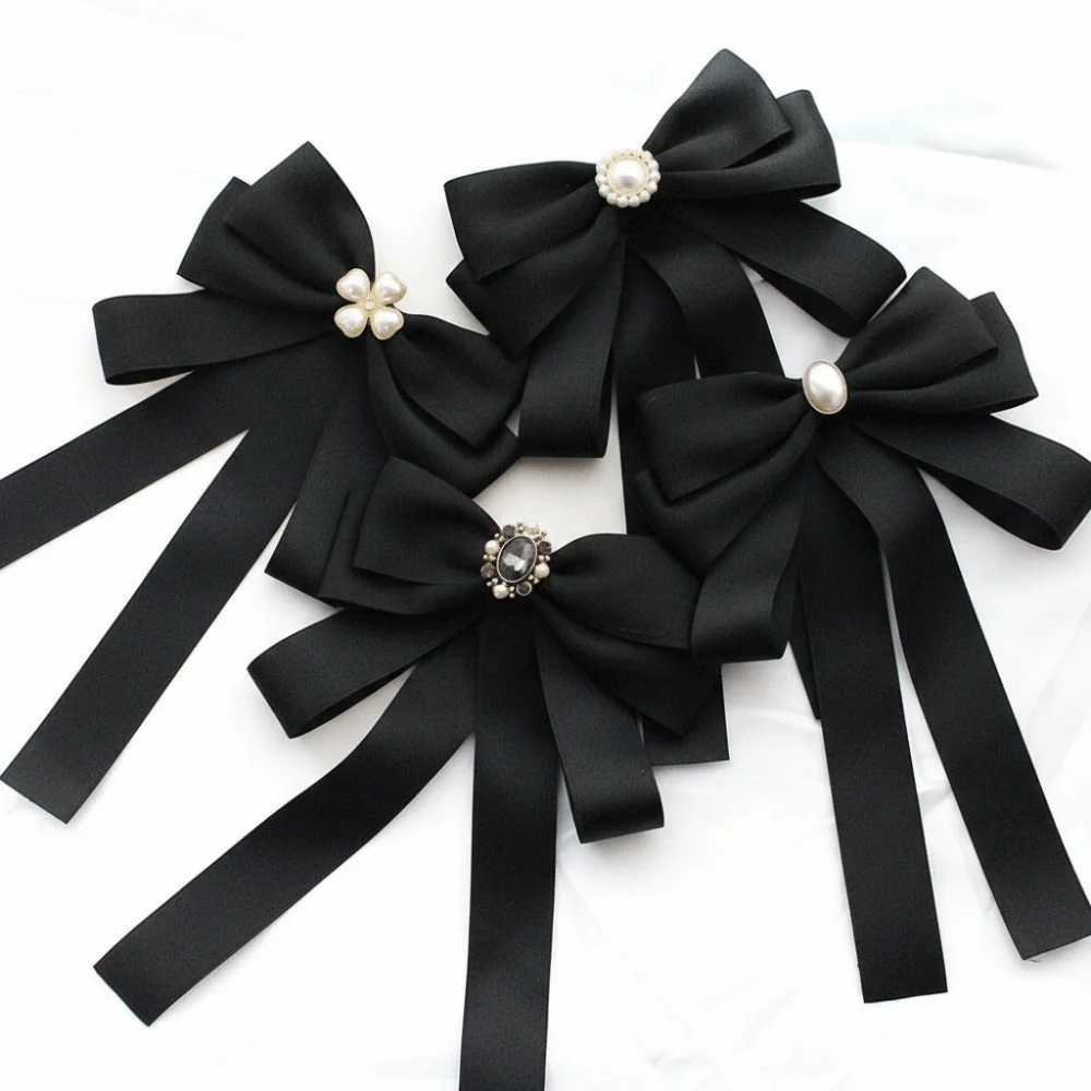 تألق الراين الأسود الشريط دبوس الخرز اللؤلؤ جنازة تذكارية دبوس الحب القلب متعدد الطبقات الشريط شارة بروش الأطراف