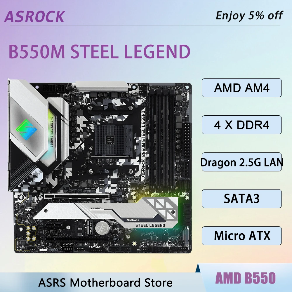 ASRock B550M Steel Legend Motherboard Support 5800X3D 5700X 5600G CPU AMD AM4 Socket DDR4 4533MHz 128GB NVME M.2 HDMI PCIe4.0
