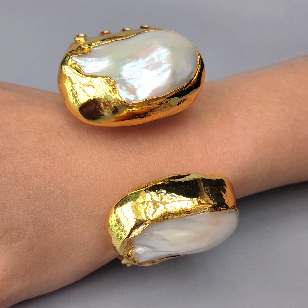 

Yygem Big 29x39 мм белый реборн кеши жемчуг позолоченные браслеты роскошные браслеты эффектные открытые наручные украшения