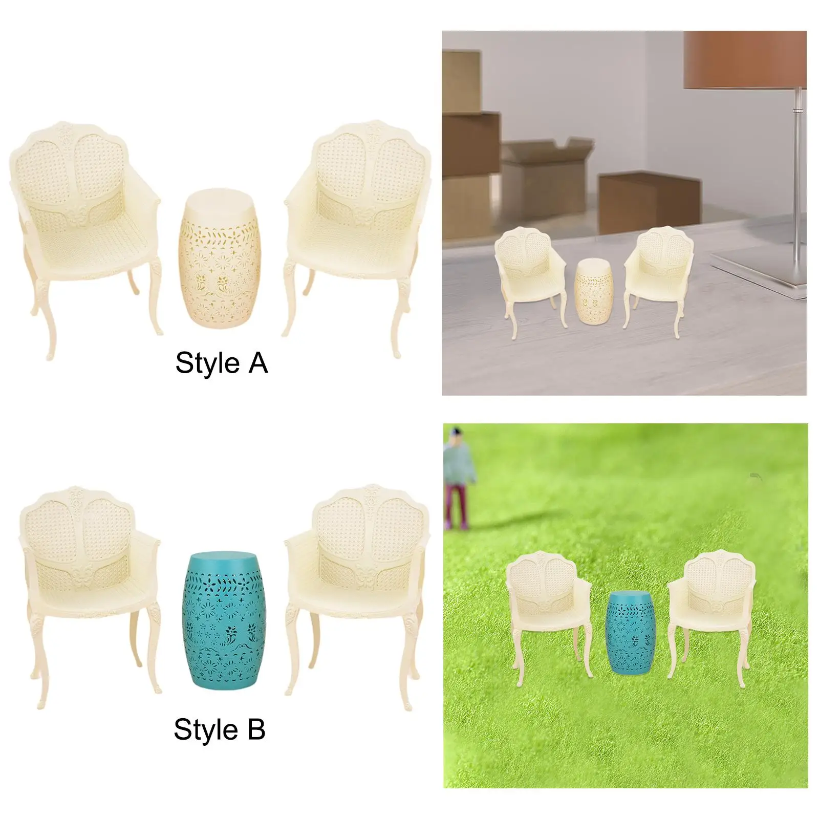 2x 1/12 Scale Mini Dollhouse Chair Dolls House Garden Furniture for Diorama