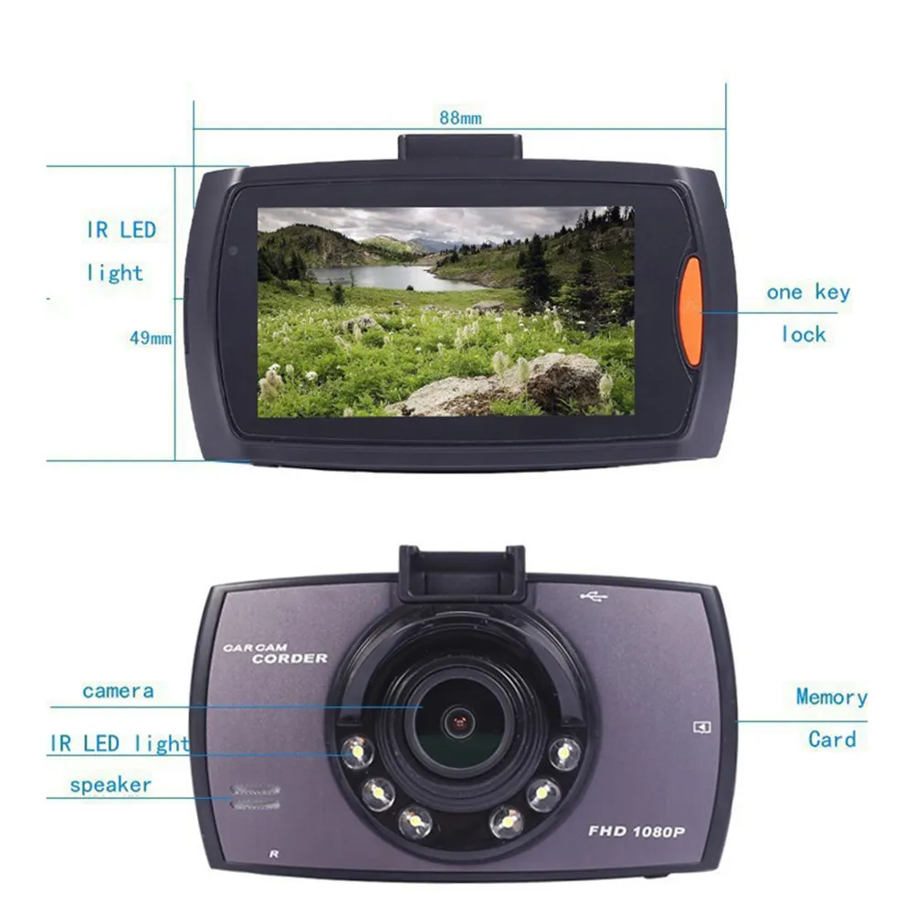 

Автомобильный видеорегистратор 1080P с 2,4-дюймовым ЖК-экраном, широкоугольным объективом 120 градусов, ночным видением, инфракрасной подсветкой, датчиком гравитации и функцией G-записи при аварии