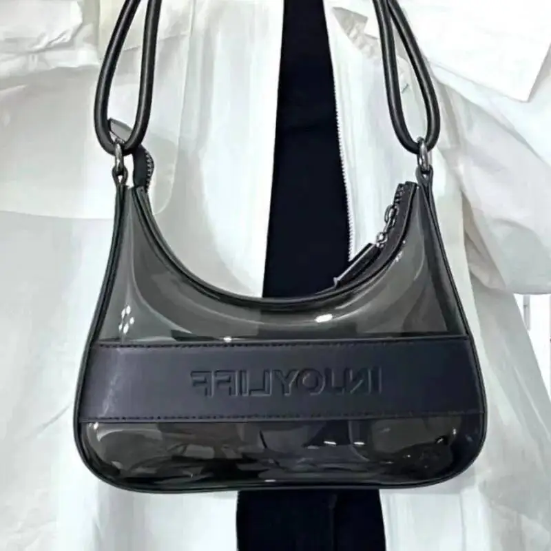 Black Transparent Glossy Panel Underarm Women Fashion Design Minimalist Letter Shoulder Ladies Personality Crossbody Bag