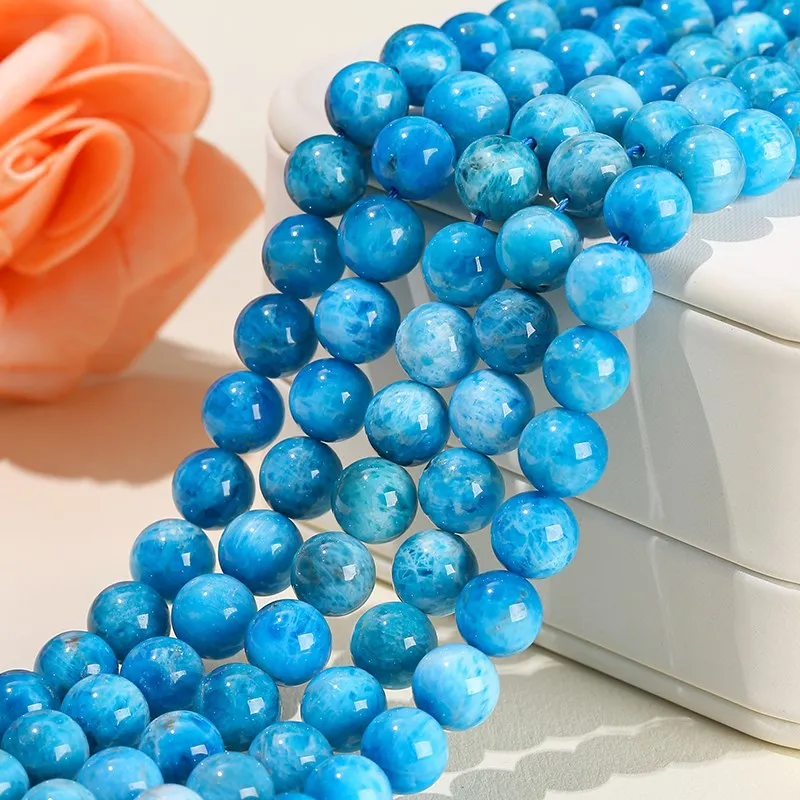 5A Natural Larimar Color Apatite Bead Gemstone Smooth Loose Spacer Beads For Jewelry Making DIY Bracelet Necklace Accessory