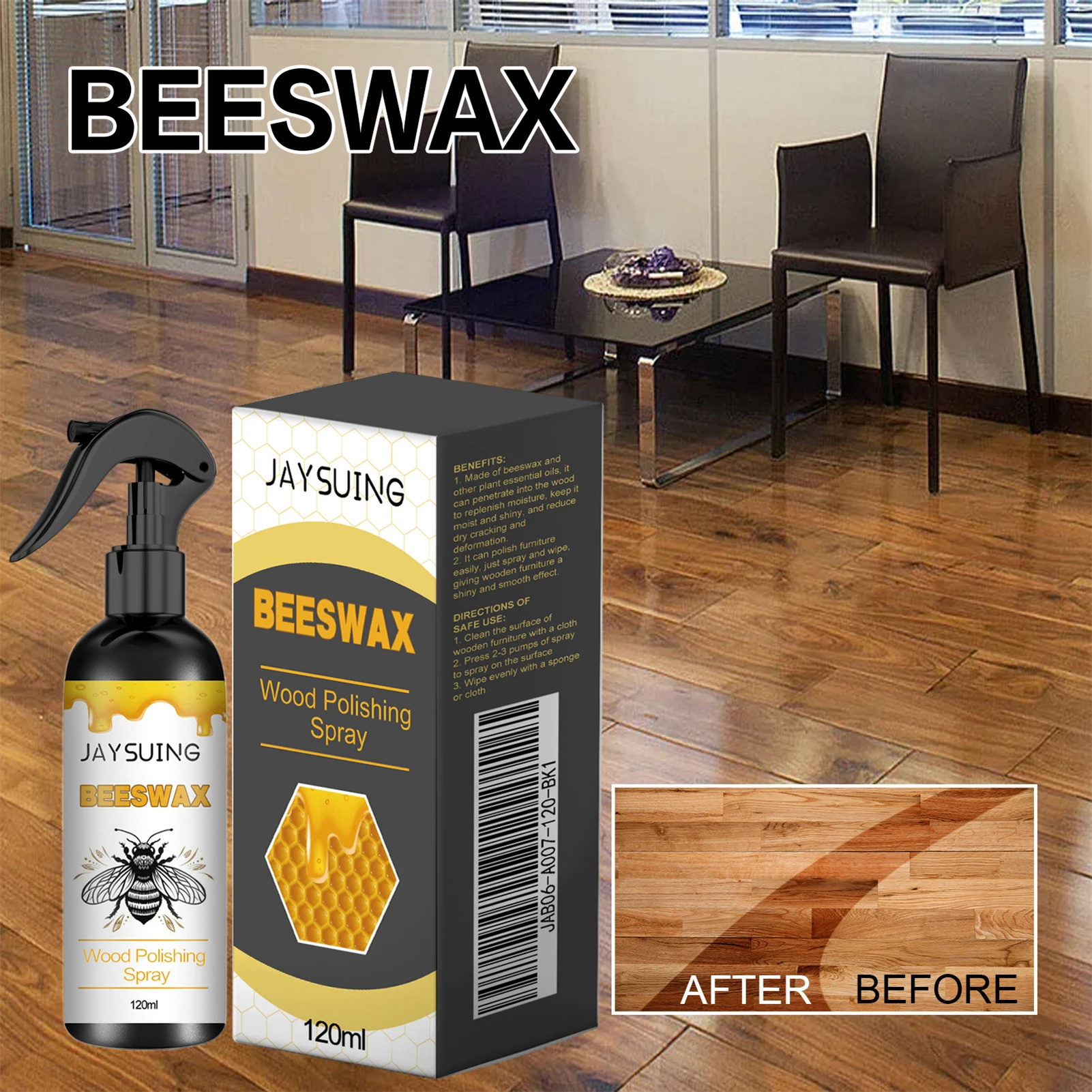150 ml Holzpolitur, natürliches Bienenwachsspray für Holz, langlebiges, polierbares, wasserfestes Wachs für normale Hartholzböden