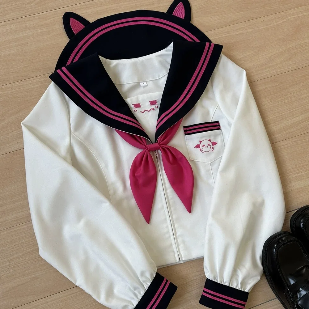 Abito da marinaio con ricamo piccolo diavolo, uniforme da studente per ragazze delle scuole superiori giapponesi coreane, set uniforme Jk sexy da donna, gonna a pieghe