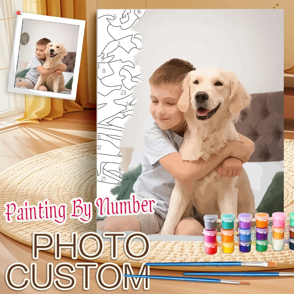 

24/36/48 Color Custom Pet Portrait Painting by Number Canvas Acrylic DIY Artwork Photo Wall Decoration Personalized Gift